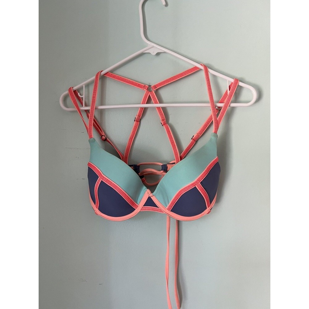 MAAJI WOMENS UNDERWIRE BIKINI SWIM COLOR BLOCK TOP BLUE PURPLE MEDIUM